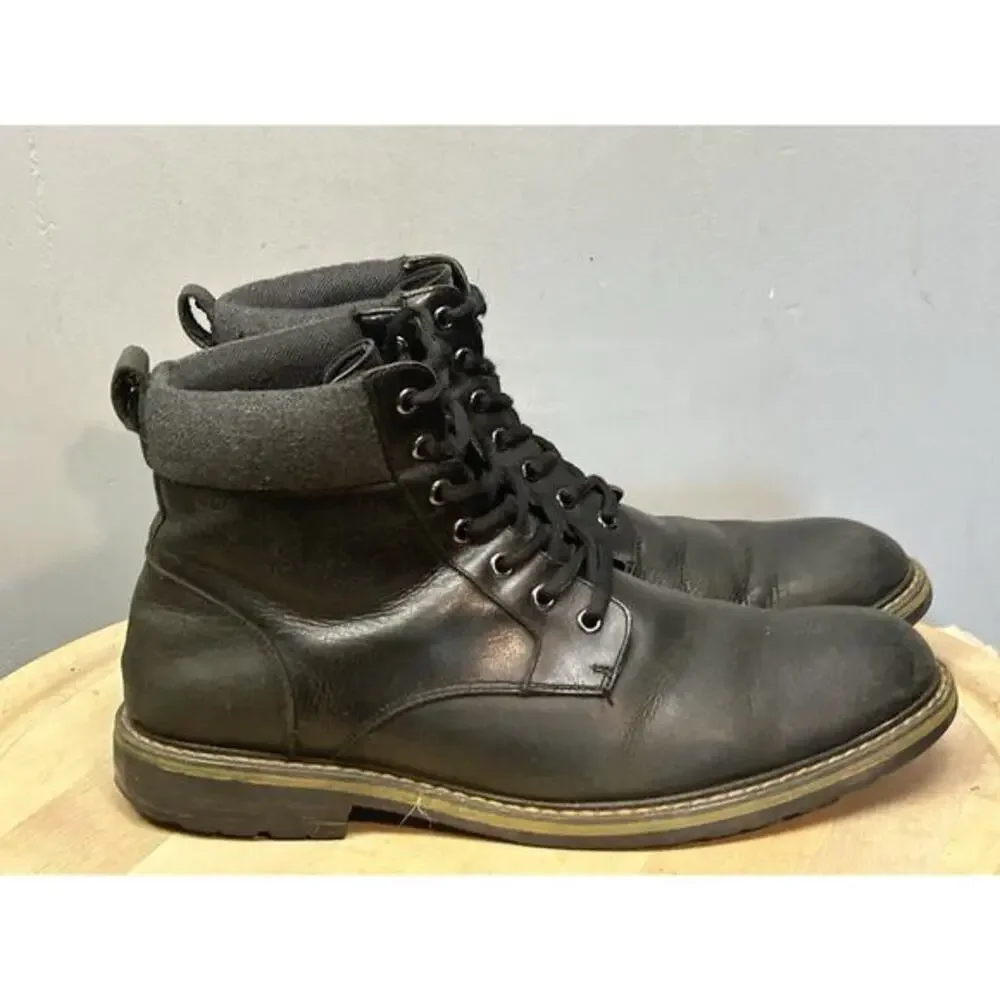 The Rail Leather Black Boots Lace Side Zip Up Biker Combat Size 45M Mens US 11.5